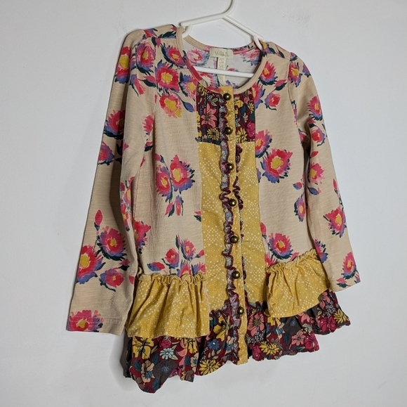 ✨3/$15 Matilda Jane tan yellow red floral button up long sleeve top 4 - Picture 4 of 7